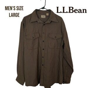 L.L. Bean Men's Large Long Sleeve Button-Down‎ Shirt Brown Plaid Outdoor Casual